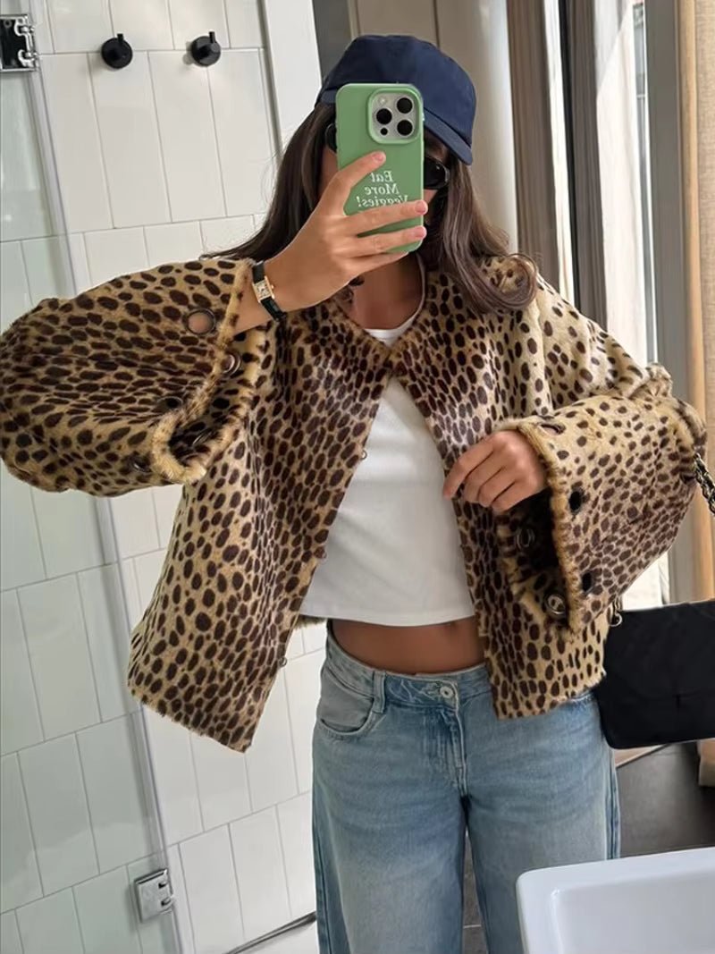 Rebecca Leopard Faux Fur Jacket