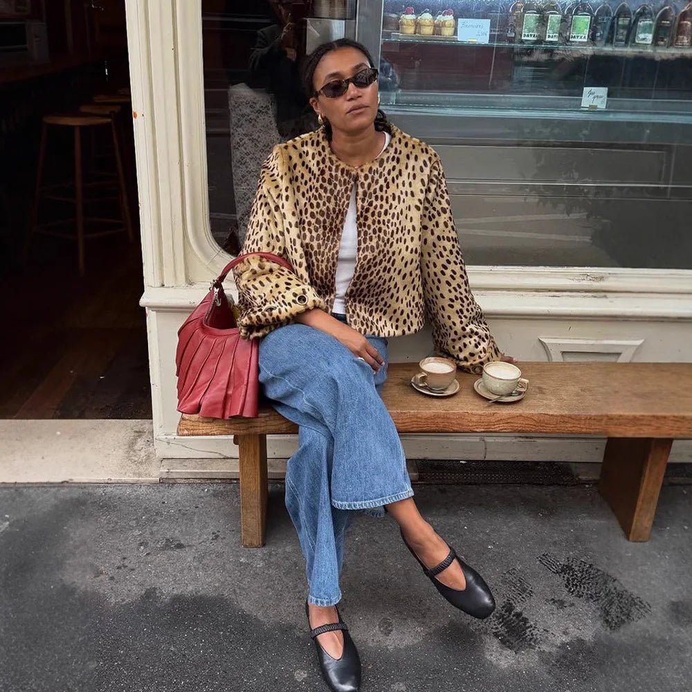 Rebecca Leopard Faux Fur Jacket
