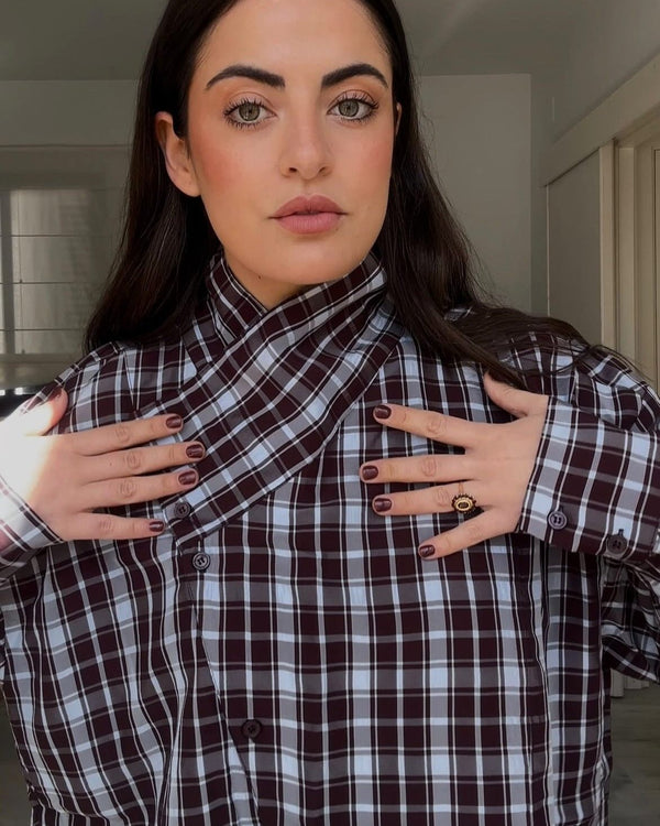 Rebecca rutig omlottblus i poplin