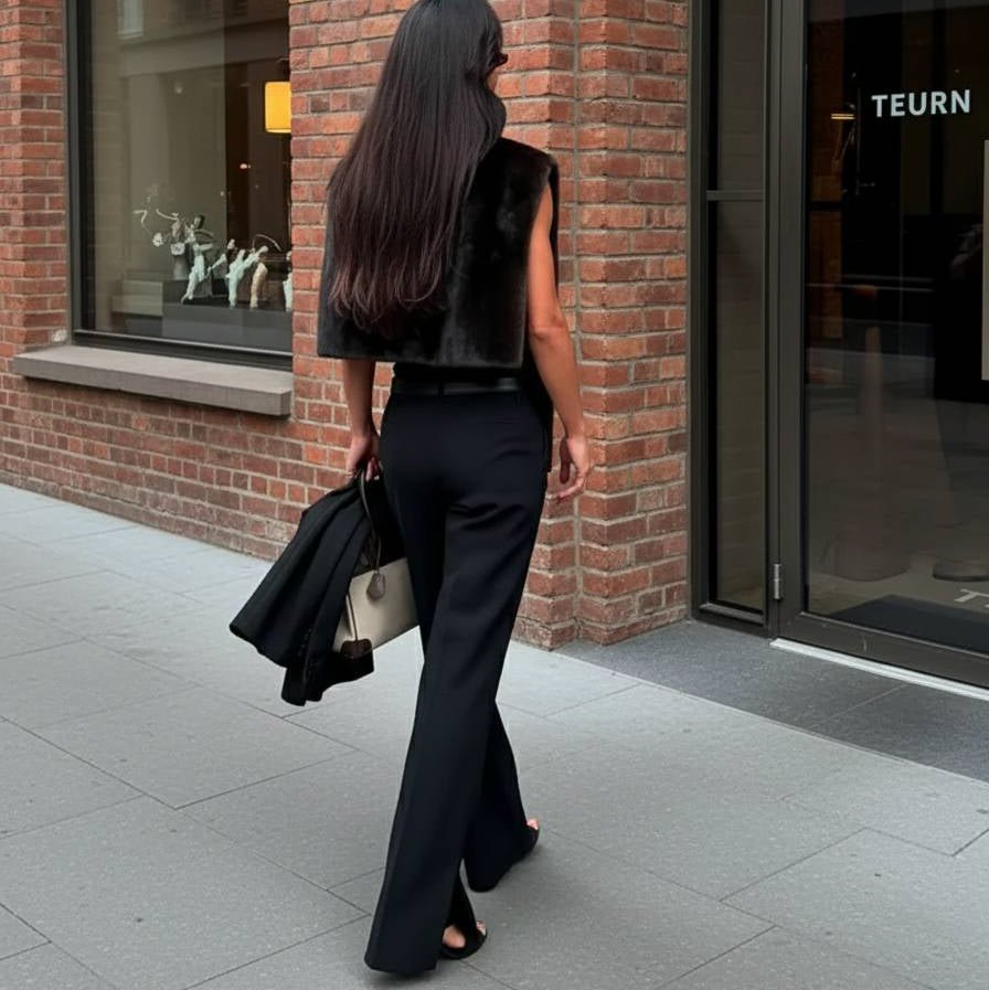 Rina väst i fuskpäls med polokrage