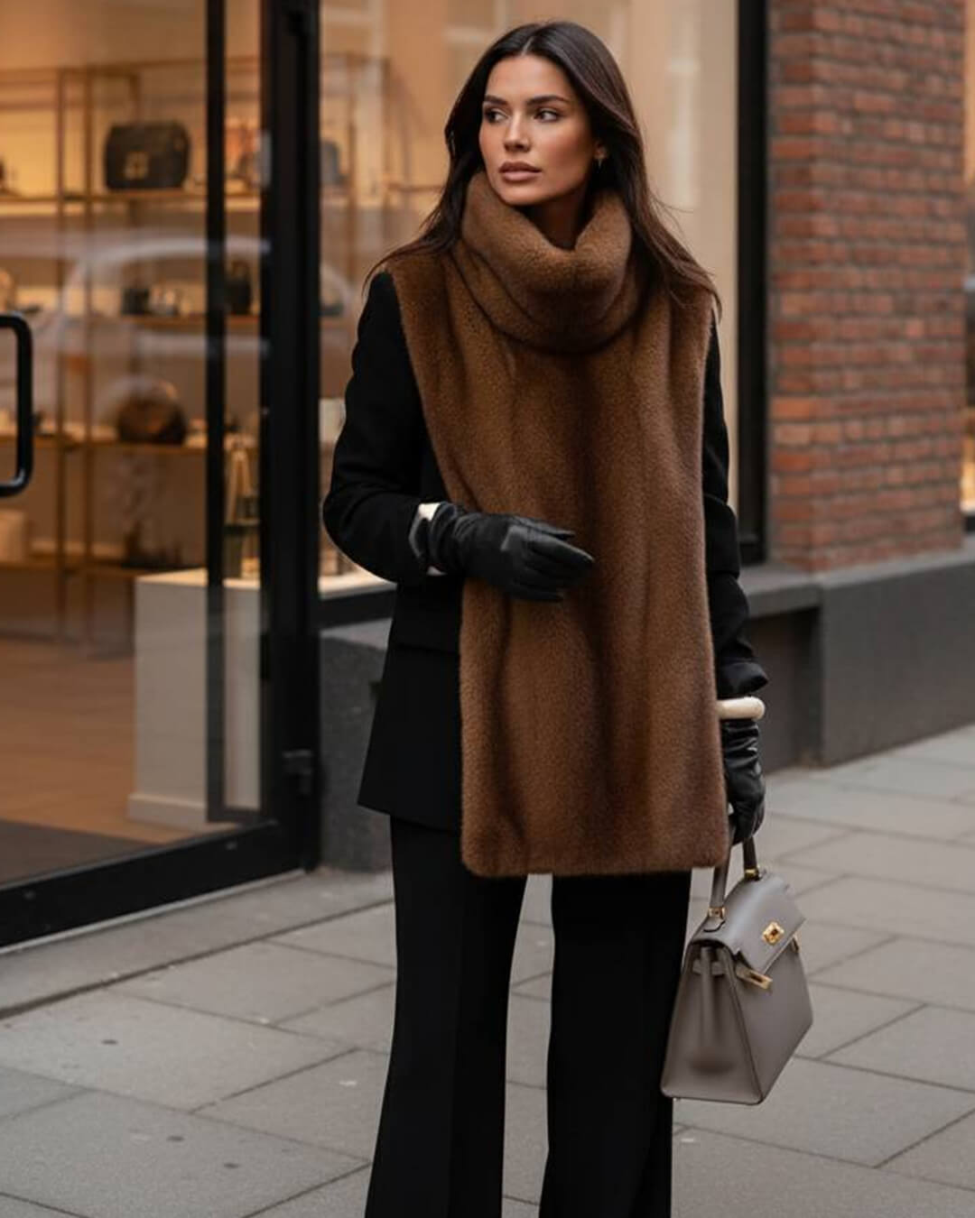 Rina väst i fuskpäls med polokrage