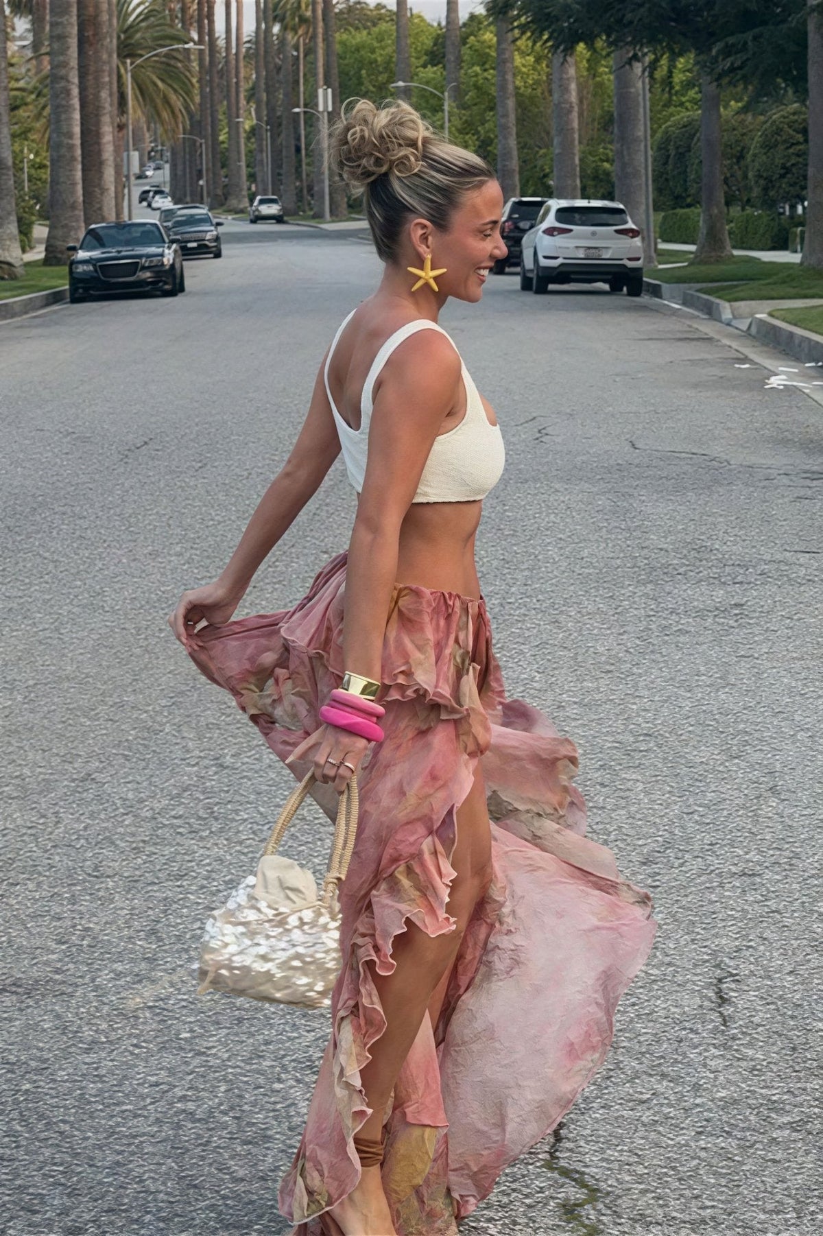 Bianca Floral Ruffled Asymmetrical Skirt