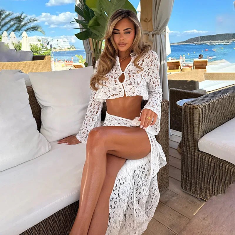 Ruth set med crop top, sarong och spetsöverdrag