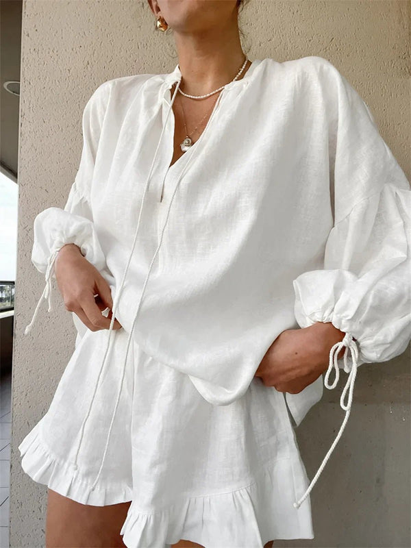 Sabrina-set med shorts och volanger