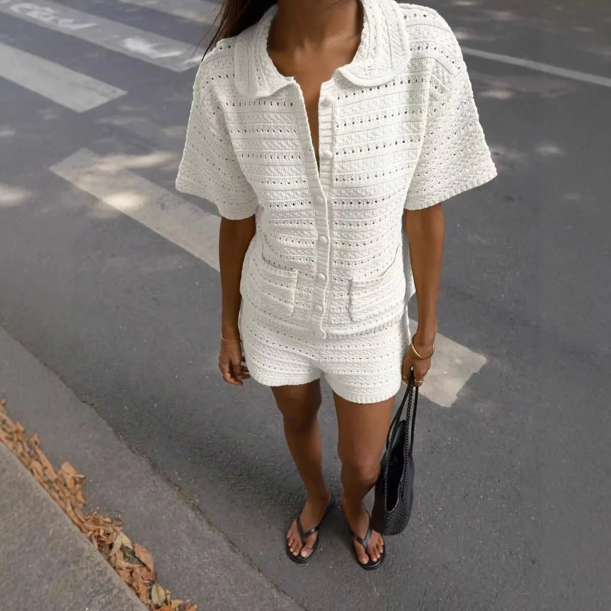 Sasha enfärgat stickat set med kofta och shorts