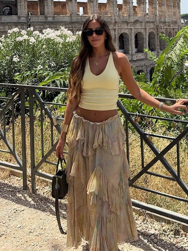 Serena bohemisk maxikjol med volanger