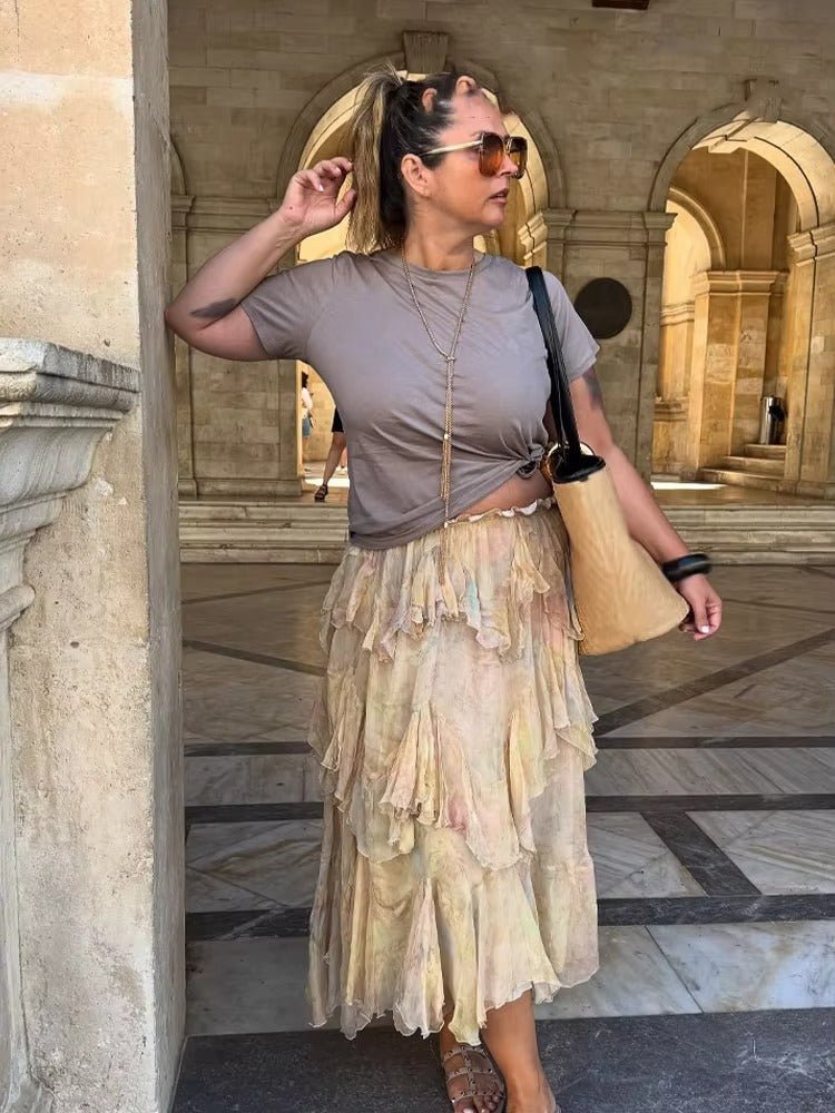 Serena bohemisk maxikjol med volanger