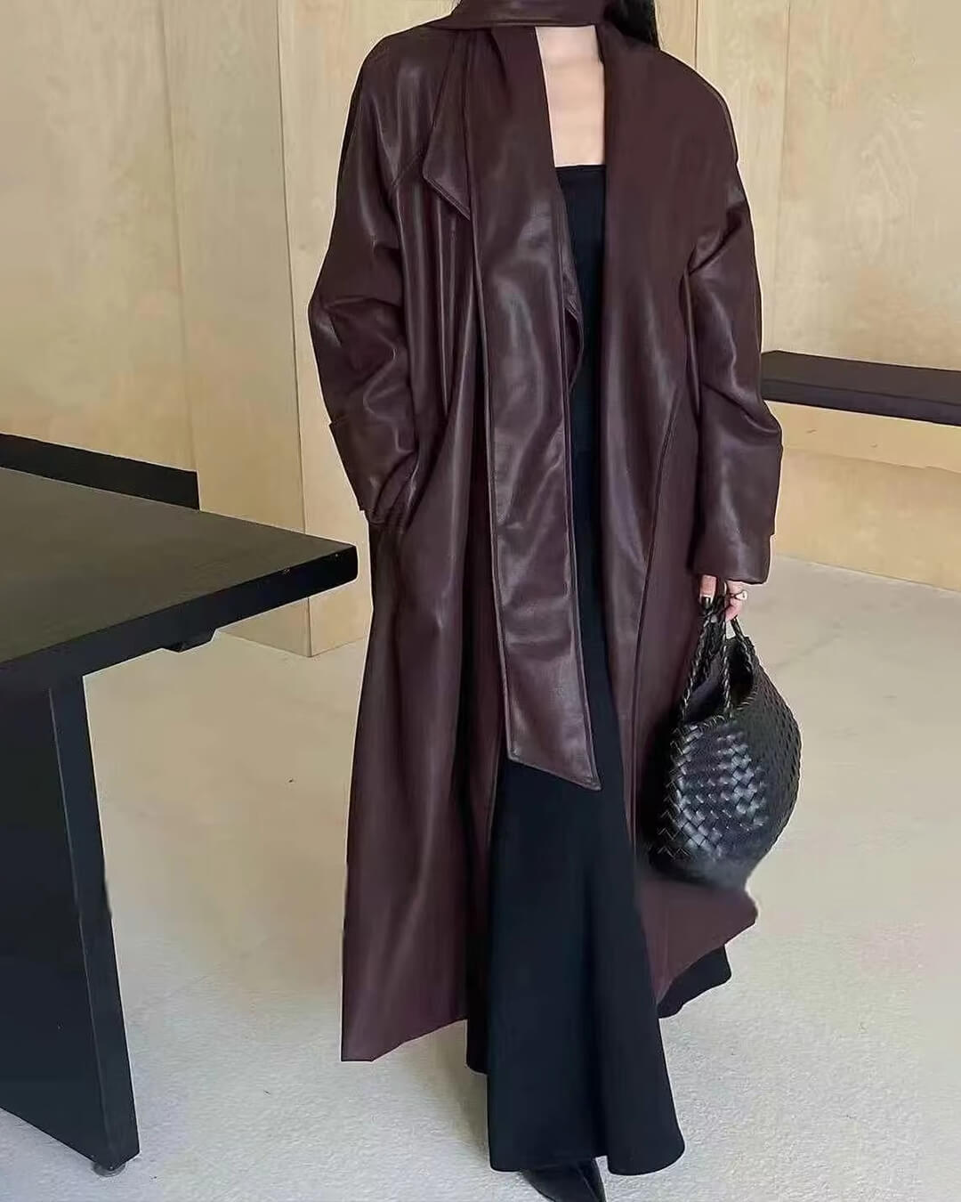 Shiela lång trenchcoat i konstläder