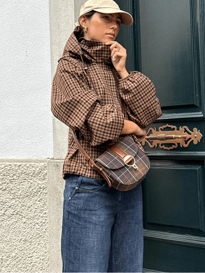 Shirley rutig skjortjacka med huva