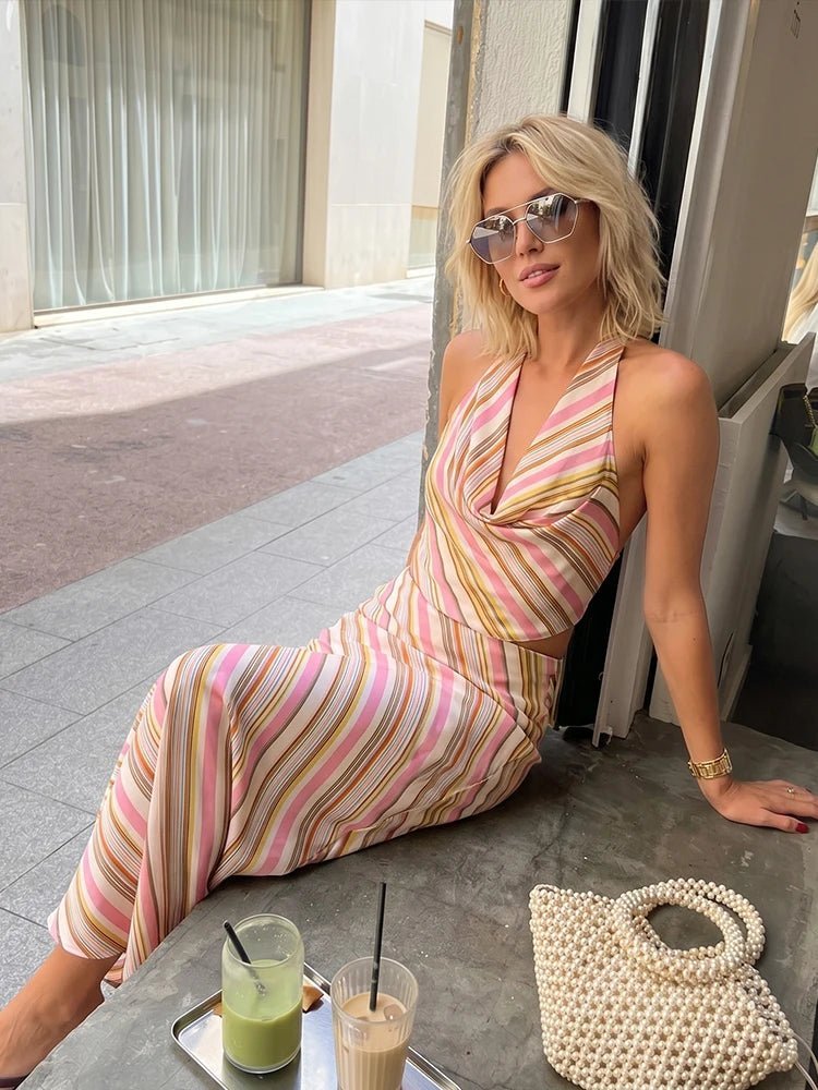 Sienna bohemiskt randigt tvådelat set i satin