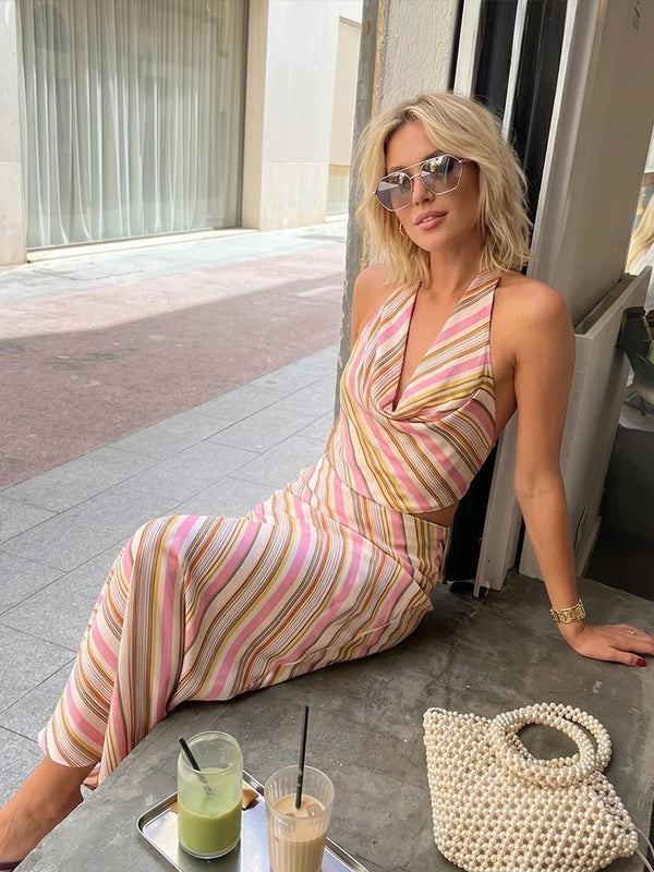 Sienna Bohemian Striped Satin Two-Piece Set