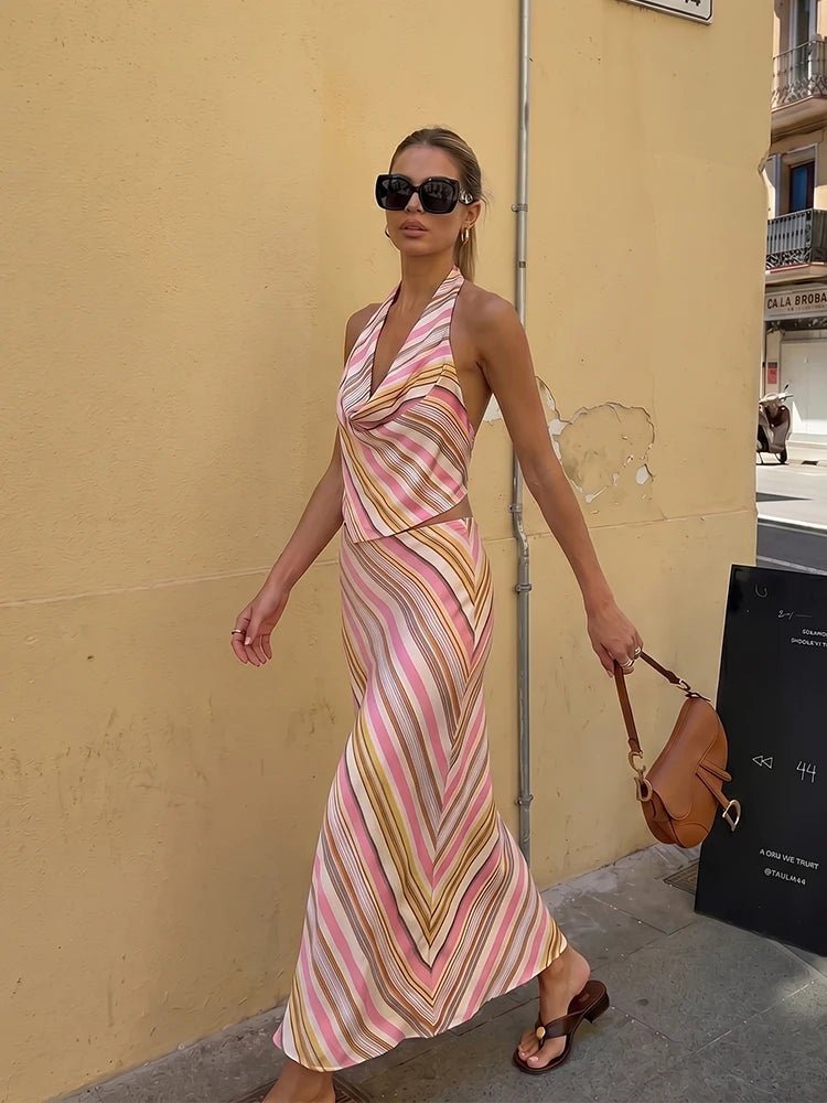 Sienna bohemiskt randigt tvådelat set i satin