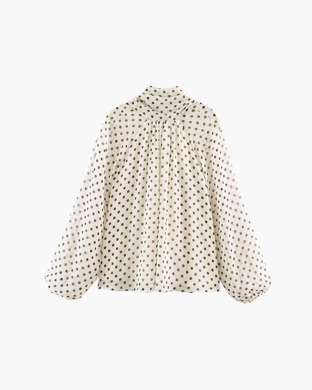 Sofia blus med hög krage och prickmönster