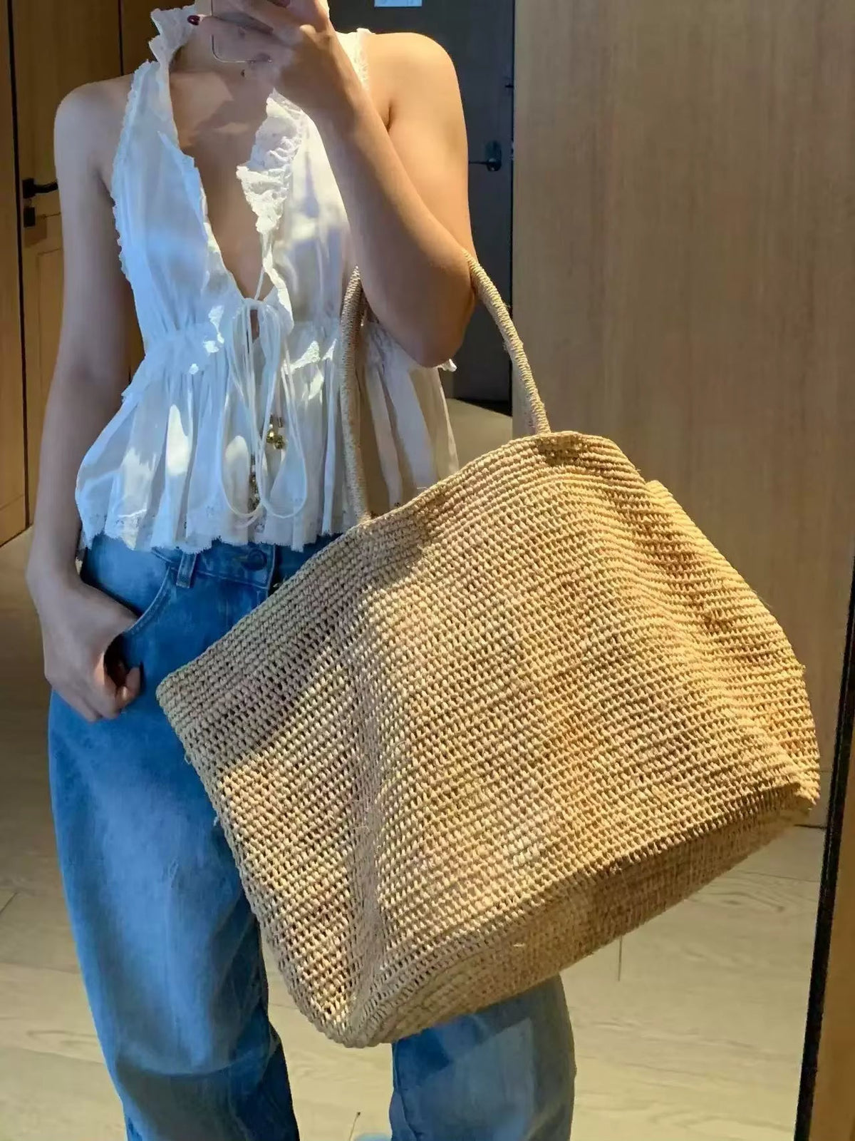 Sophia Handwoven Rattan Tote