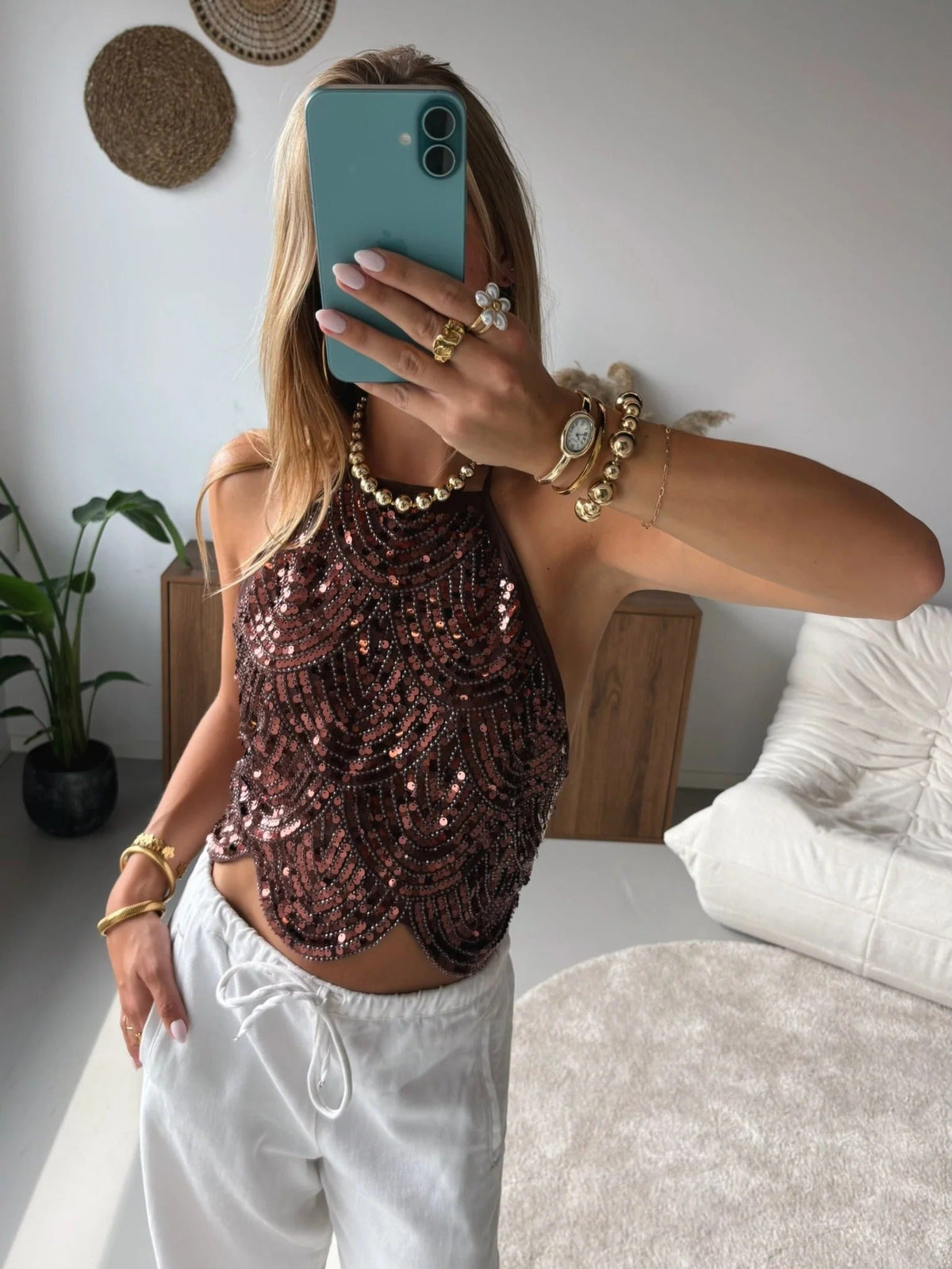 Sophia paljettopp med halterneck