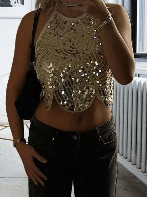Sophia paljettopp med halterneck