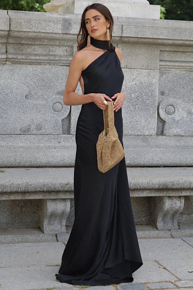 Suri Satin Halter Neck Cape Dress