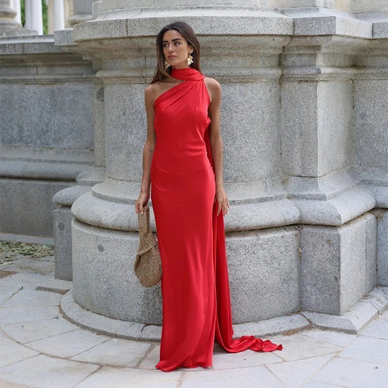 Suri Satin Halter Neck Cape Dress
