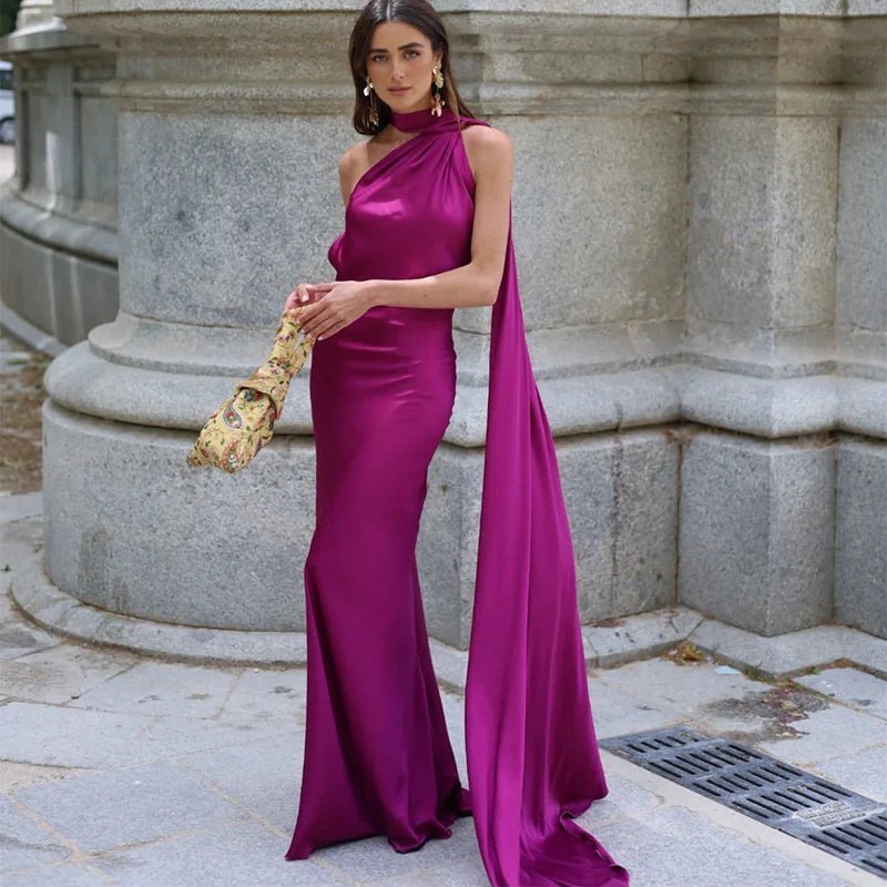 Suri Satin Halter Neck Cape Dress