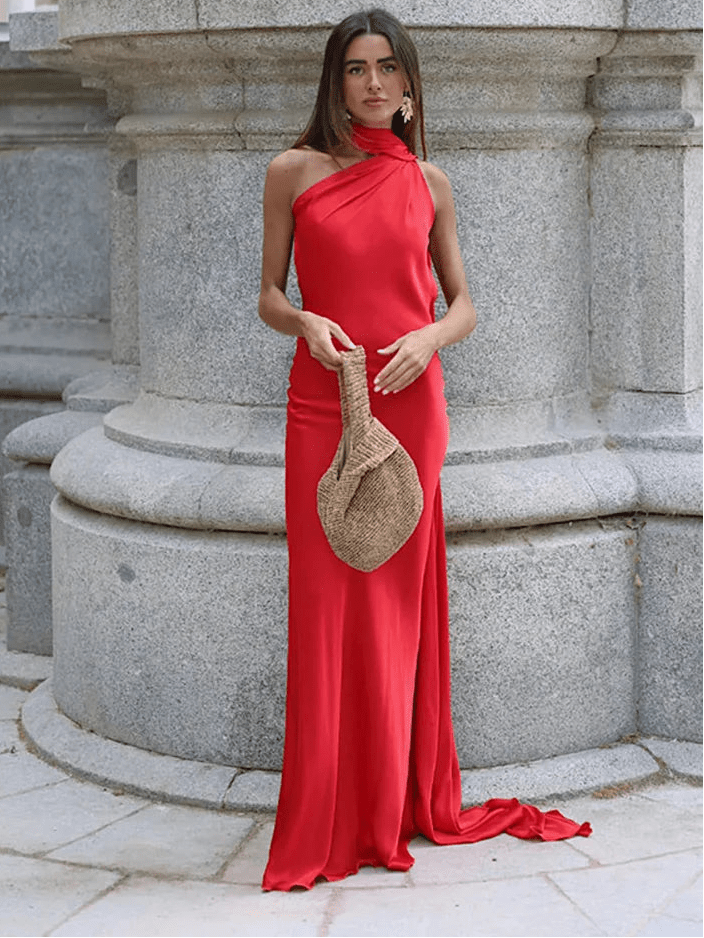 Suri Satin Halter Neck Cape Dress