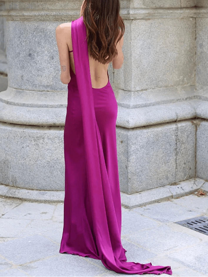 Suri Satin Halter Neck Cape Dress