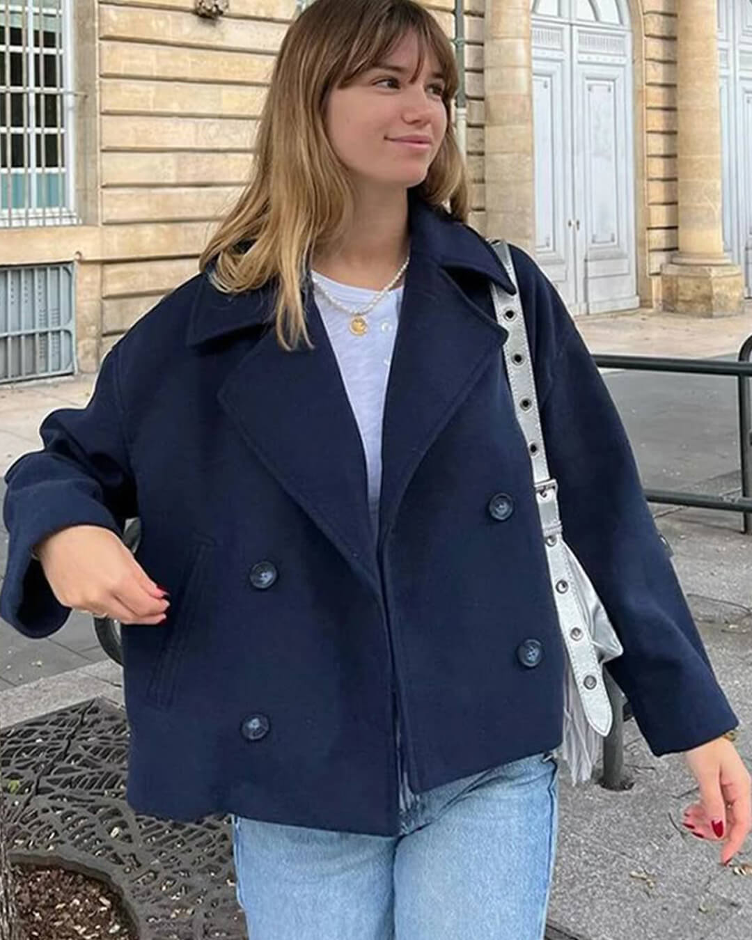 Suzane kort dubbelknäppt kappa