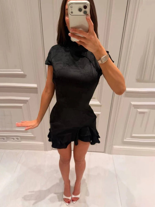 Celeste Satin Patchwork Lace Collar Dress