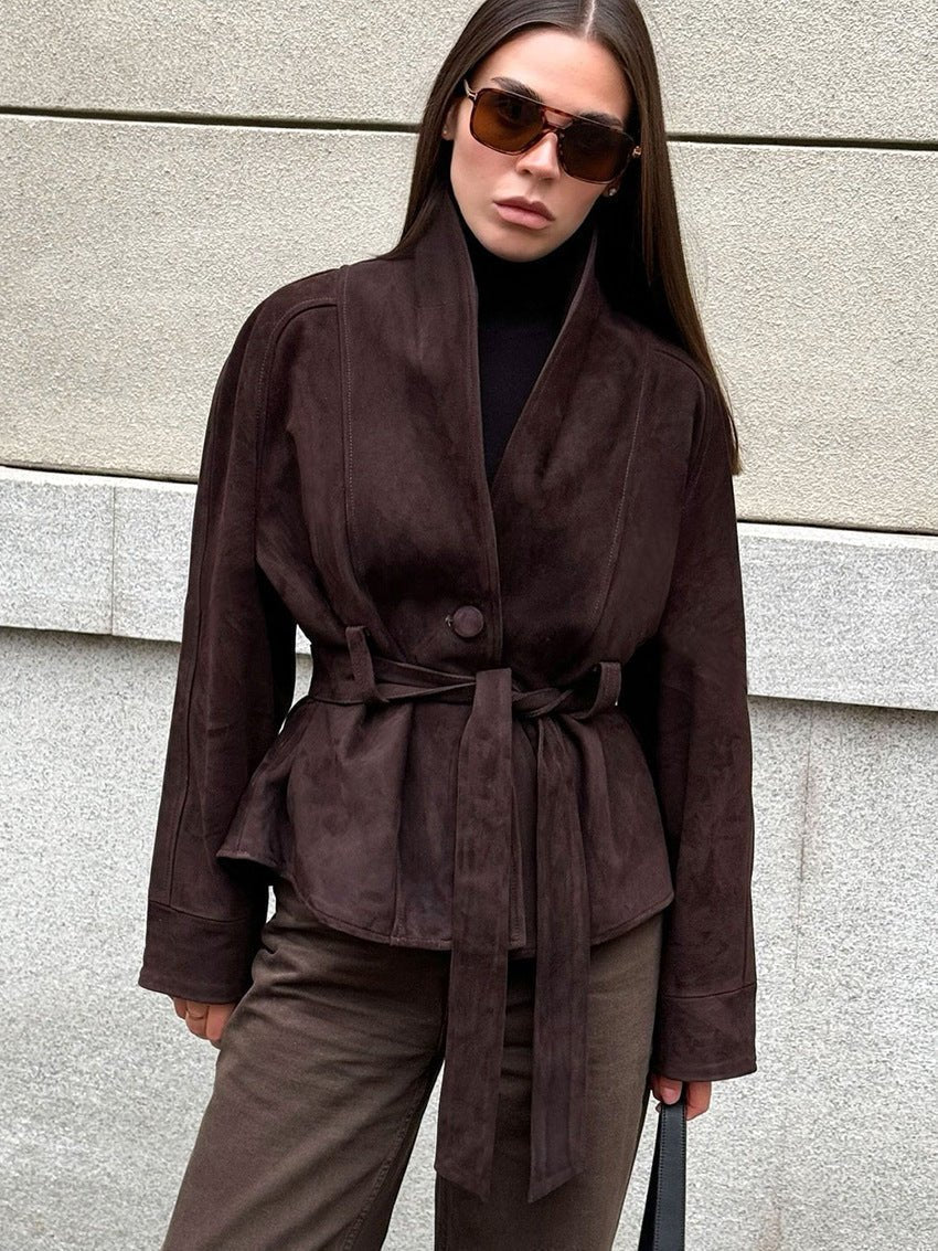 Teresa trenchcoat i mocka med skärp