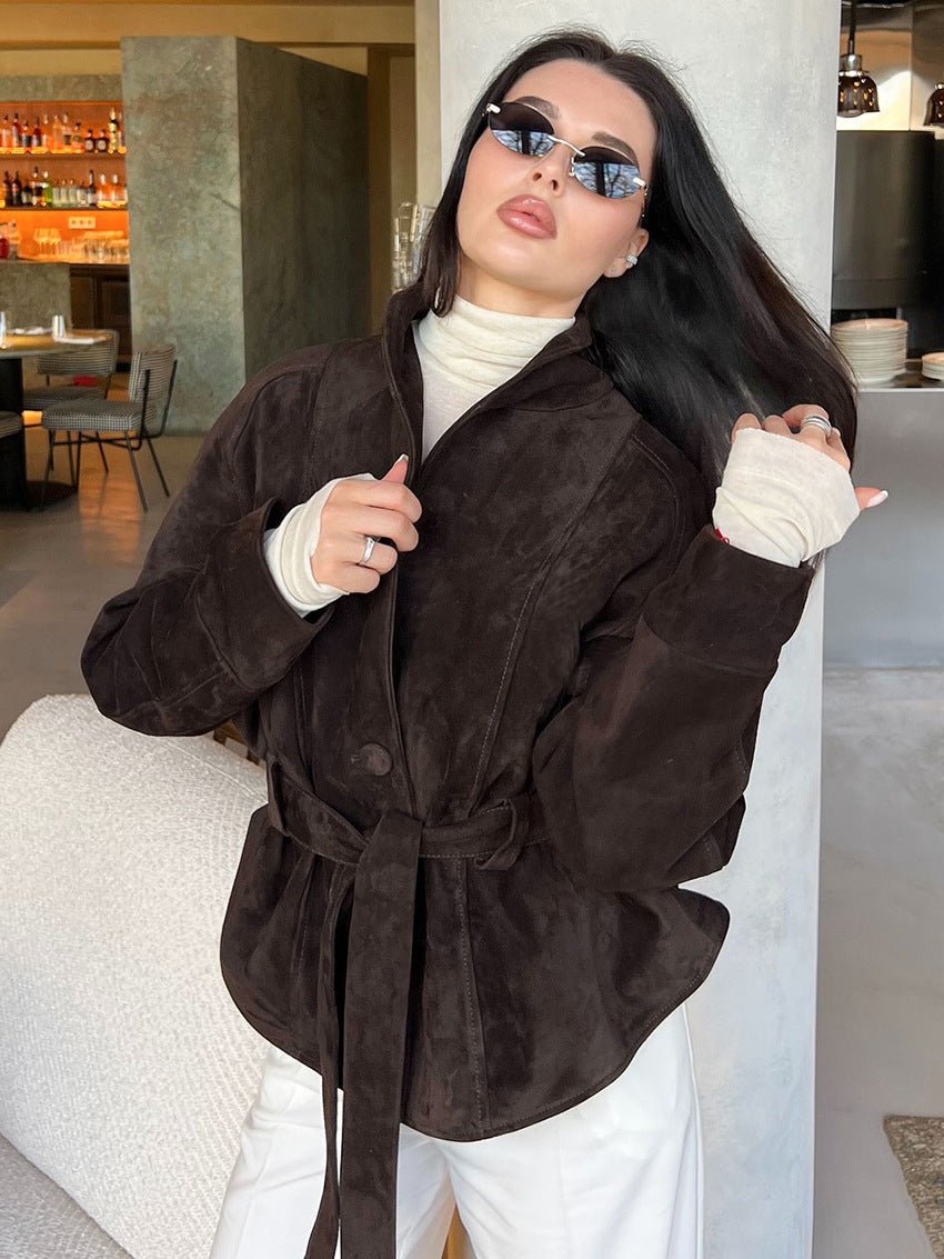 Teresa trenchcoat i mocka med skärp