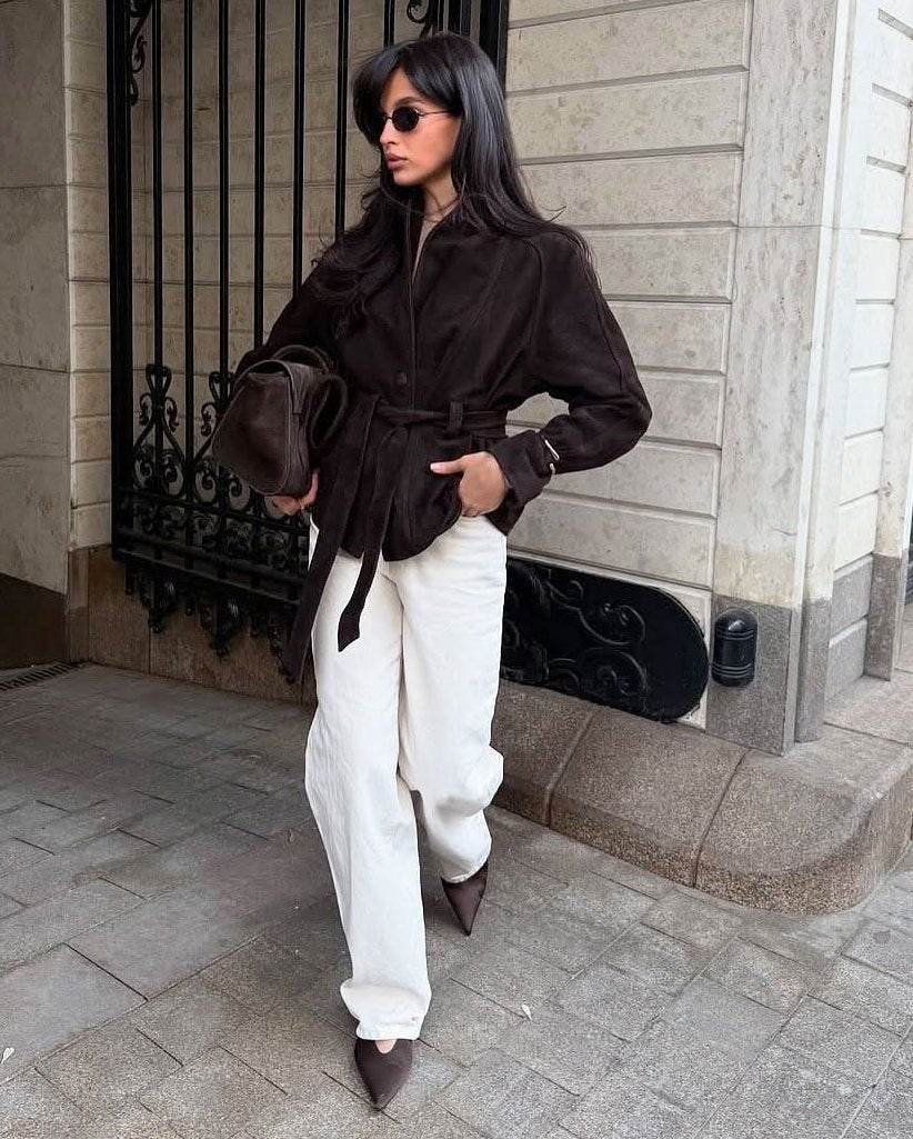 Teresa trenchcoat i mocka med skärp
