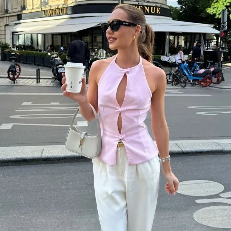 Valerie topp med rosett och halterneck