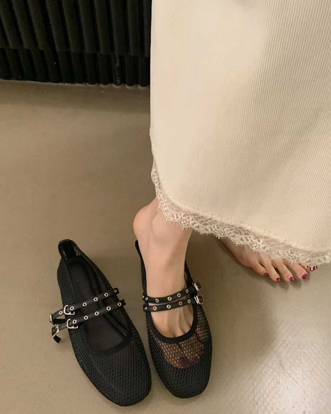 Valerie ballerinaskor i mesh med spänne