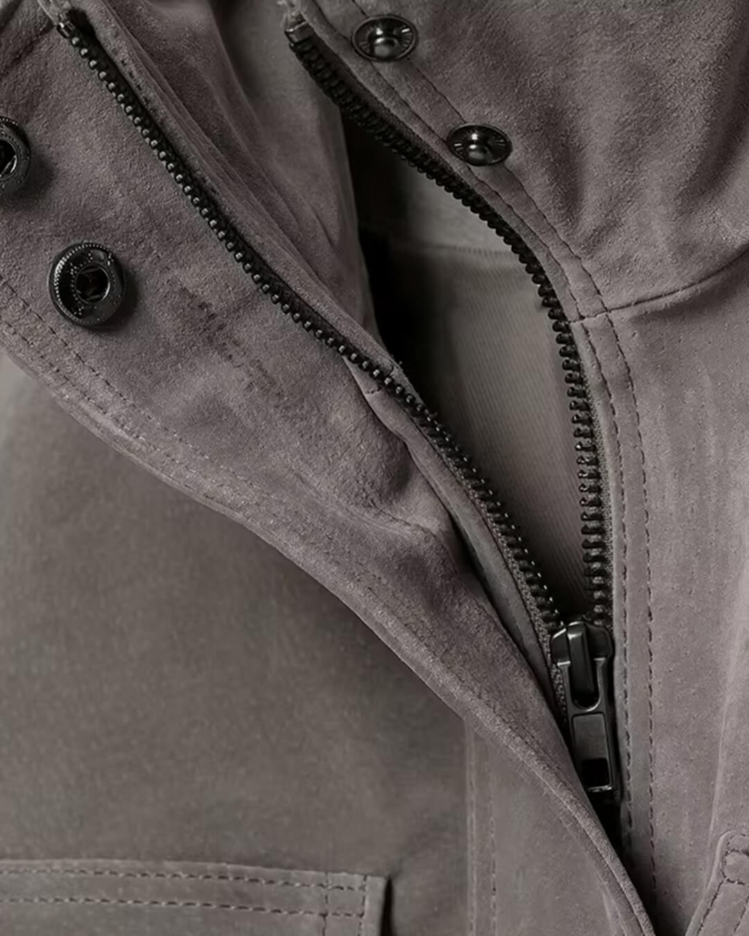 Sigrid Faux Suede Utility Jacket in grey – detail